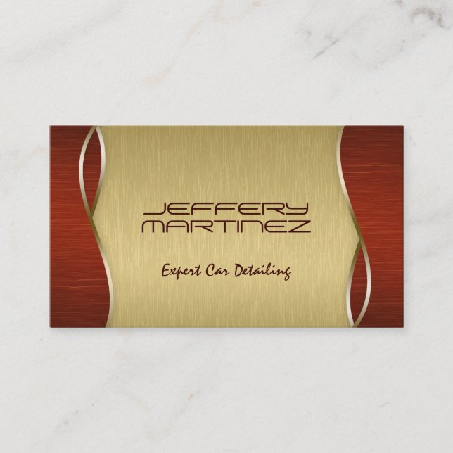 Elegant Brown Wood, Metallic Gold Background Business Card (Front)