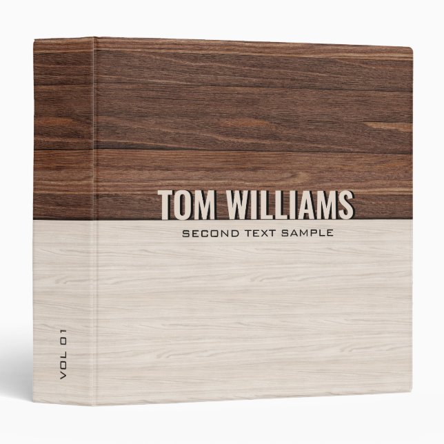 Elegant Brown Wood Texture Modern Style Monogram 3 Ring Binder (Front/Spine)