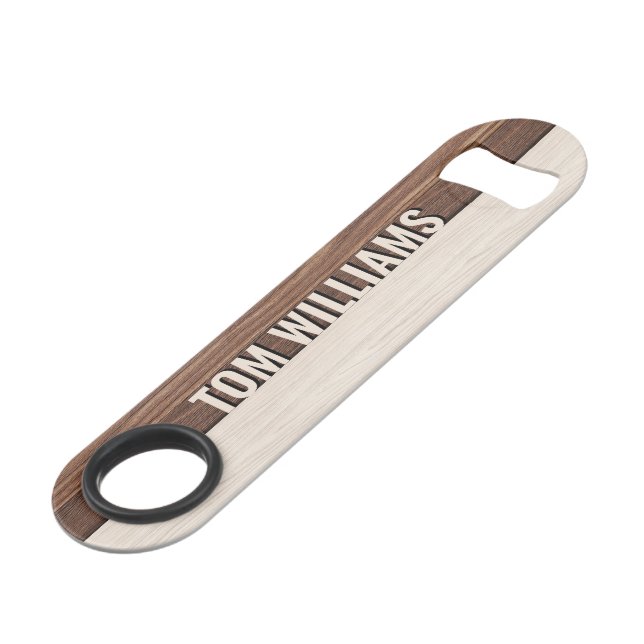 Elegant Brown Wood Texture Modern Style Monogram Bar Key (Front Angled)
