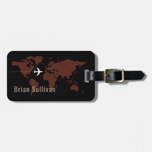 Elegant Brown World Map Travel Agent Luggage Tag