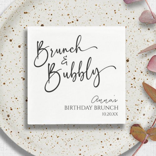 Elegant Brunch and Bubbly Birthday Brunch Party Napkins