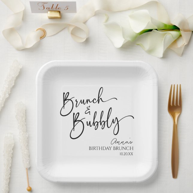 Elegant Brunch and Bubbly Birthday Brunch Party Paper Plates (Wedding)