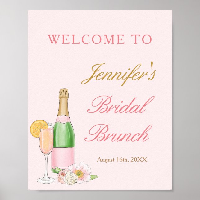 Elegant Brunch and Bubbly Bridal Brunch Welcome Poster (Front)