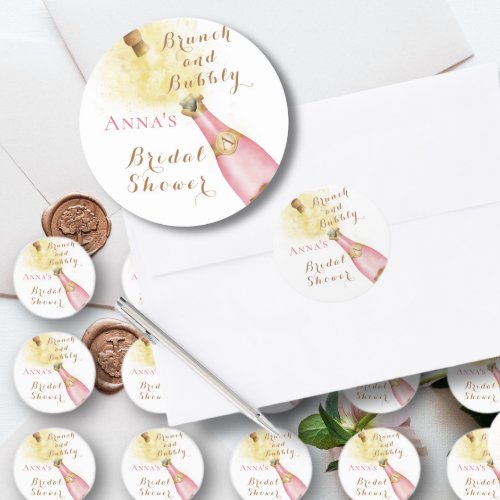 Elegant Brunch and Bubbly Bridal Shower Classic Round Sticker