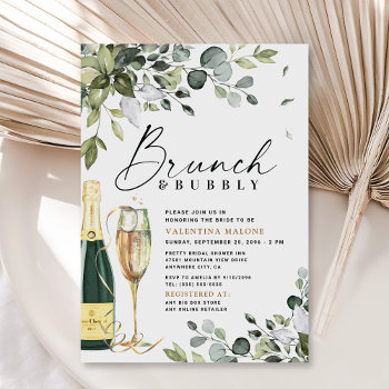 Elegant Brunch And Bubbly Bridal Shower Greenery Invitation by RusticWeddings at Zazzle