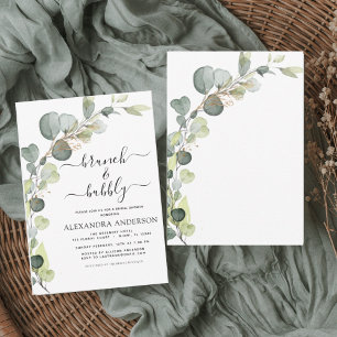 Elegant Brunch and Bubbly Bridal Shower Greenery Invitation