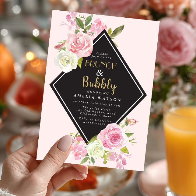 Elegant Brunch and Bubbly Bridal Shower Invitation (Pop the bubbly 🍾 Celebrate the bride-to-be with this elegant "Brunch & Bubbly" invitation.)