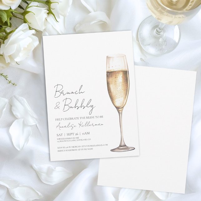 Elegant Brunch And Bubbly Bridal Shower Invitation (Brunch And Bubbly Champagne Bridal Shower Invitation)
