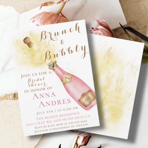 Elegant Brunch and Bubbly Bridal Shower Invitation