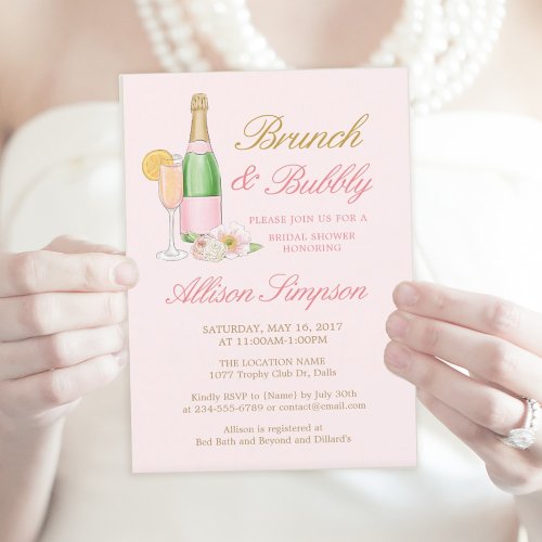 Elegant Brunch and Bubbly Bridal Shower Invitation