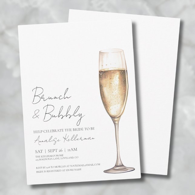 Elegant Brunch And Bubbly Bridal Shower Invitation (Brunch And Bubbly Champagne Bridal Shower Invitation)