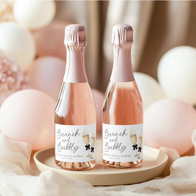 Elegant Brunch and Bubbly Bridal Shower Sparkling Wine Label (Gold Brunch and Bubbly Mini Champagne Labels)