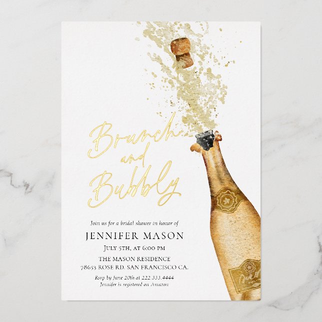 Elegant Brunch and Bubbly Champagne Bridal Shower Foil Invitation (Front)