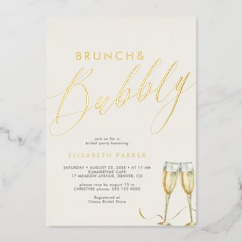 Elegant Brunch And Bubbly Champagne Ivory Gold Foil Invitation by invitations_kits at Zazzle