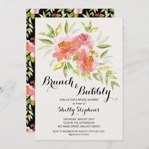 Elegant Brunch and Bubbly Floral Shower Invitation