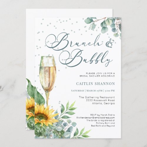 Elegant Brunch and Bubbly Sunflower Bridal Shower Invitation