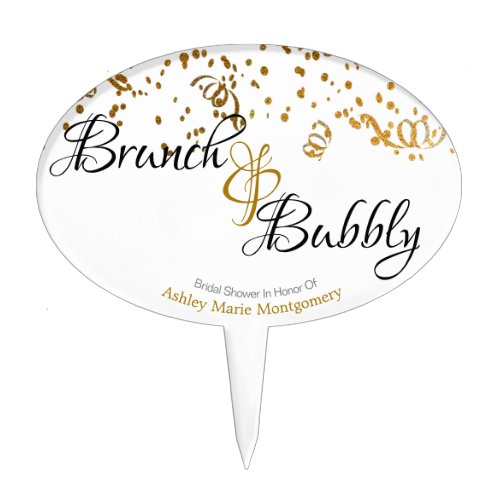 Elegant Brunch Bubbly Bridal Shower Gold Confetti Cake Topper