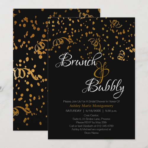 Elegant Brunch Bubbly Bridal Shower Gold Confetti