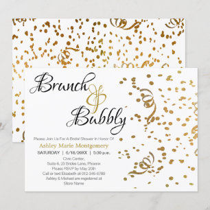 Elegant Brunch Bubbly Bridal Shower Gold Confetti Invitation