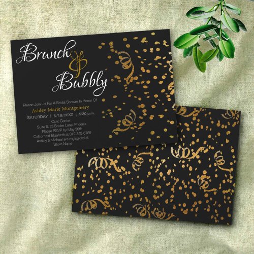 Elegant Brunch Bubbly Bridal Shower Gold Confetti Invitation