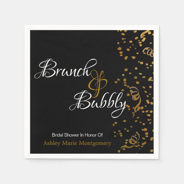 Elegant Brunch Bubbly Bridal Shower Gold Confetti Napkins (Front)