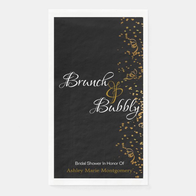 Elegant Brunch Bubbly Bridal Shower Gold Confetti Paper Guest Towels (Front)