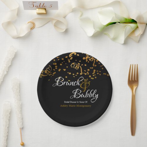 Elegant Brunch Bubbly Bridal Shower Gold Confetti Paper Plates