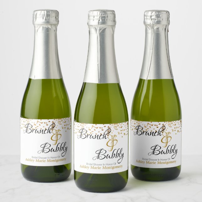 Elegant Brunch Bubbly Bridal Shower Gold Confetti Sparkling Wine Label (Bottles)