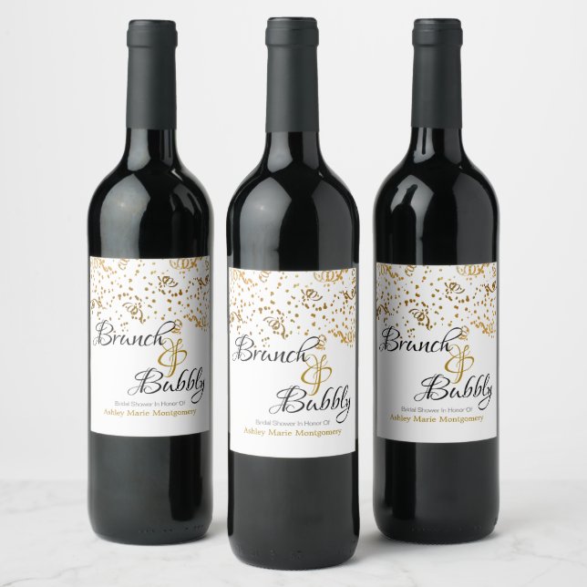 Elegant Brunch Bubbly Bridal Shower Gold Confetti Wine Label (Bottles)