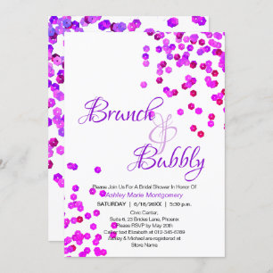 Elegant Brunch Bubbly Bridal Shower Purple Sequins Invitation