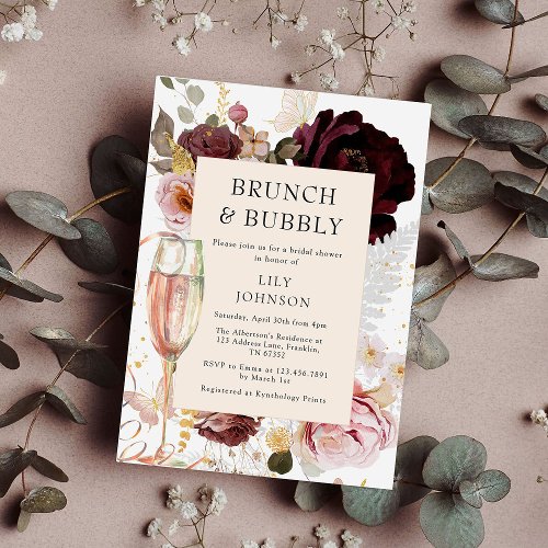 Elegant Brunch  Bubbly Pink Bridal Shower Invitation