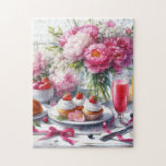 Elegant Brunch with Pastries and Peonies  Jigsaw Puzzle<br><div class="desc">This game was created for women who love jigsaw puzzles. The 520-piece puzzle features a watercolor AI-generated image created by Susang6.  Buy this pink peony flower,  an elegant brunch designed puzzle as a Mother's Day gift or birthday gift for her.</div>
