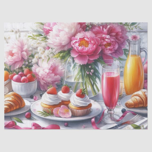 Elegant Brunch with Pink Peonies Tissue Paper (Front)