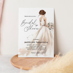 Elegant Brunette Bride Wedding Gown Bridal Shower Invitation