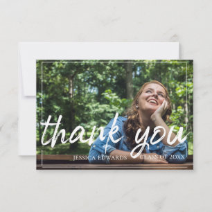 Elegant Brush Font Text Overlay Graduation Photo Thank You Card