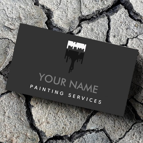 Elegant Brush Paint Drip Gray  White Modern Cool Business Card