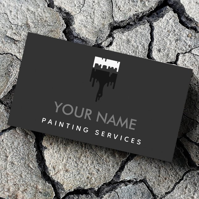Elegant Brush Paint Drip Gray & White Modern Cool Business Card (Creator Uploaded)