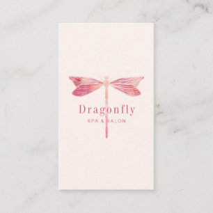 Elegant Brush Pink Watercolor Dragonfly Business Card