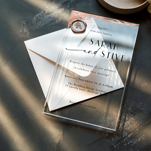 Elegant brush Rose Gold  wedding Acrylic Invitations (Creator Uploaded)