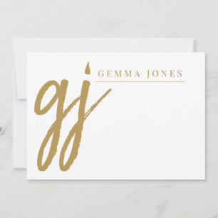 Elegant Brush Script Gold Monogram Note Card