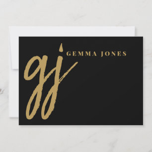 Elegant Brush Script Gold Monogram Note Card