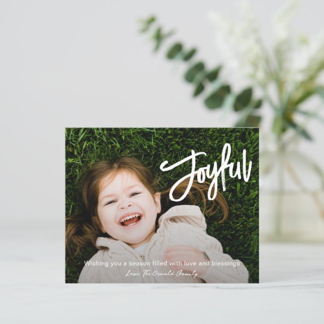 Elegant Brush Script Joyful Budget Christmas Card (Standing Front)