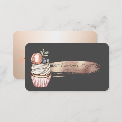 Elegant Brush StrokeCupcake Sweets Business Card