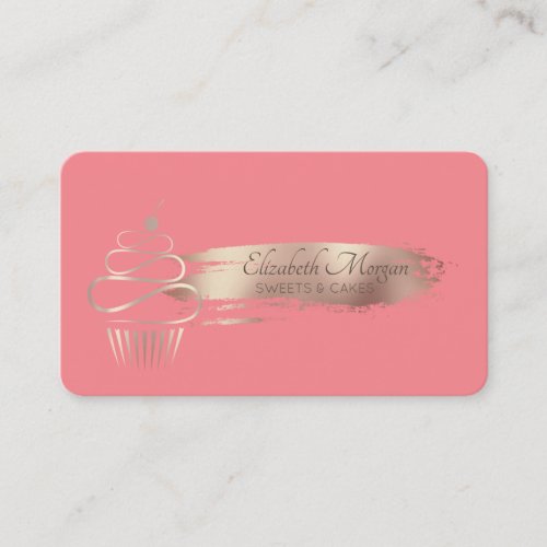 Elegant Brush StrokeCupcake Sweets Business Card