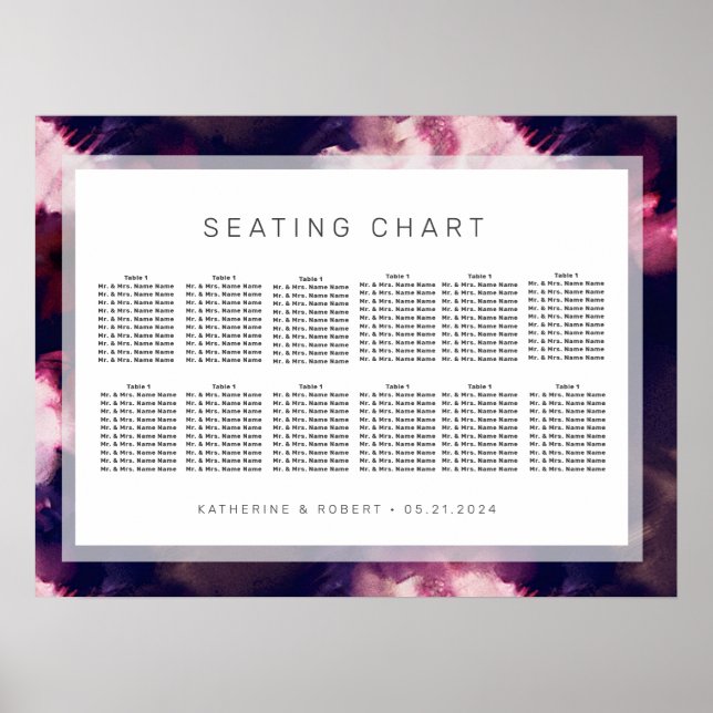 Elegant Brush Stroke Wedding Seating Chart (Front)