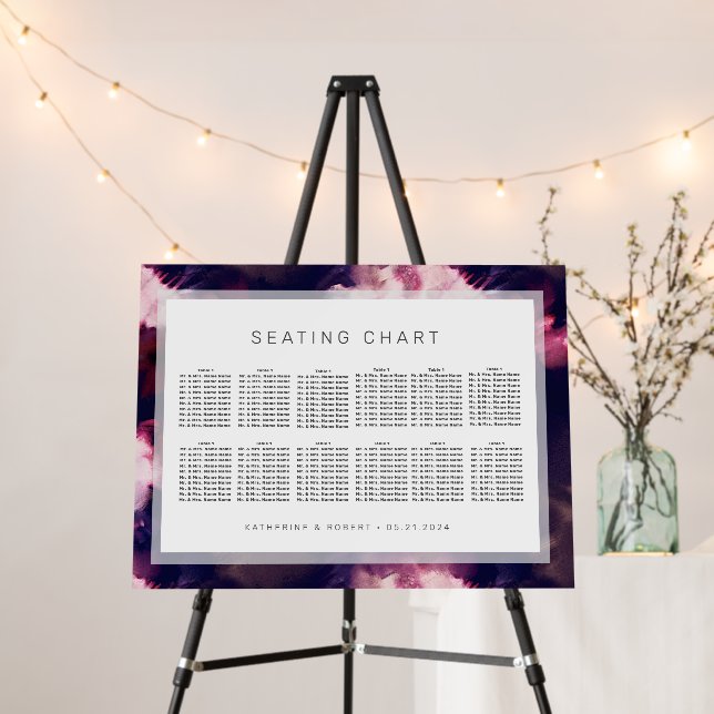 Elegant Brush Stroke Wedding Seating Chart Foam Board (In Situ (Stand))