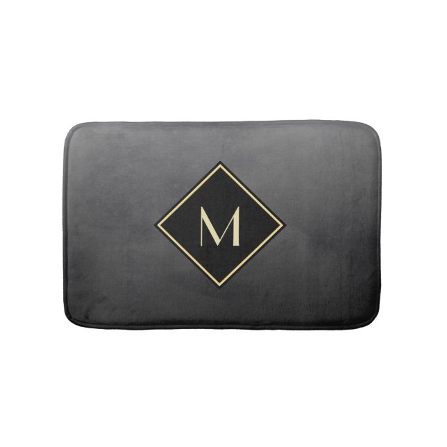 Elegant Brushed Black With Simple Gold Monogram Bathroom Mat (Front)