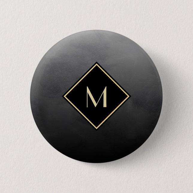 Elegant Brushed Black With Simple Gold Monogram Button (Front)