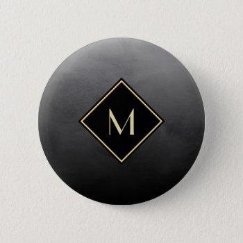 Elegant Brushed Black With Simple Gold Monogram Button by ohsogirly at Zazzle