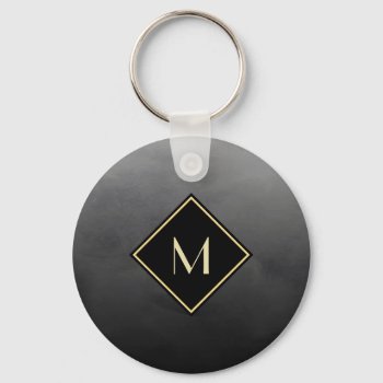 Elegant Brushed Black With Simple Gold Monogram Keychain by ohsogirly at Zazzle